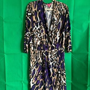 Sunny Leigh Purple and Tan Animal Print Midi Dress